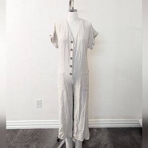 H&M Button From Wide Leg Cropped Linen Blend Jumpsuit Cream XXS hipster summer
